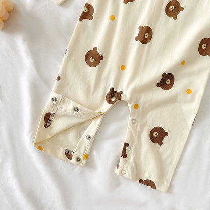 Baby Boy Bear Pattern Long Sleeve Polo Collar Long Romper-7