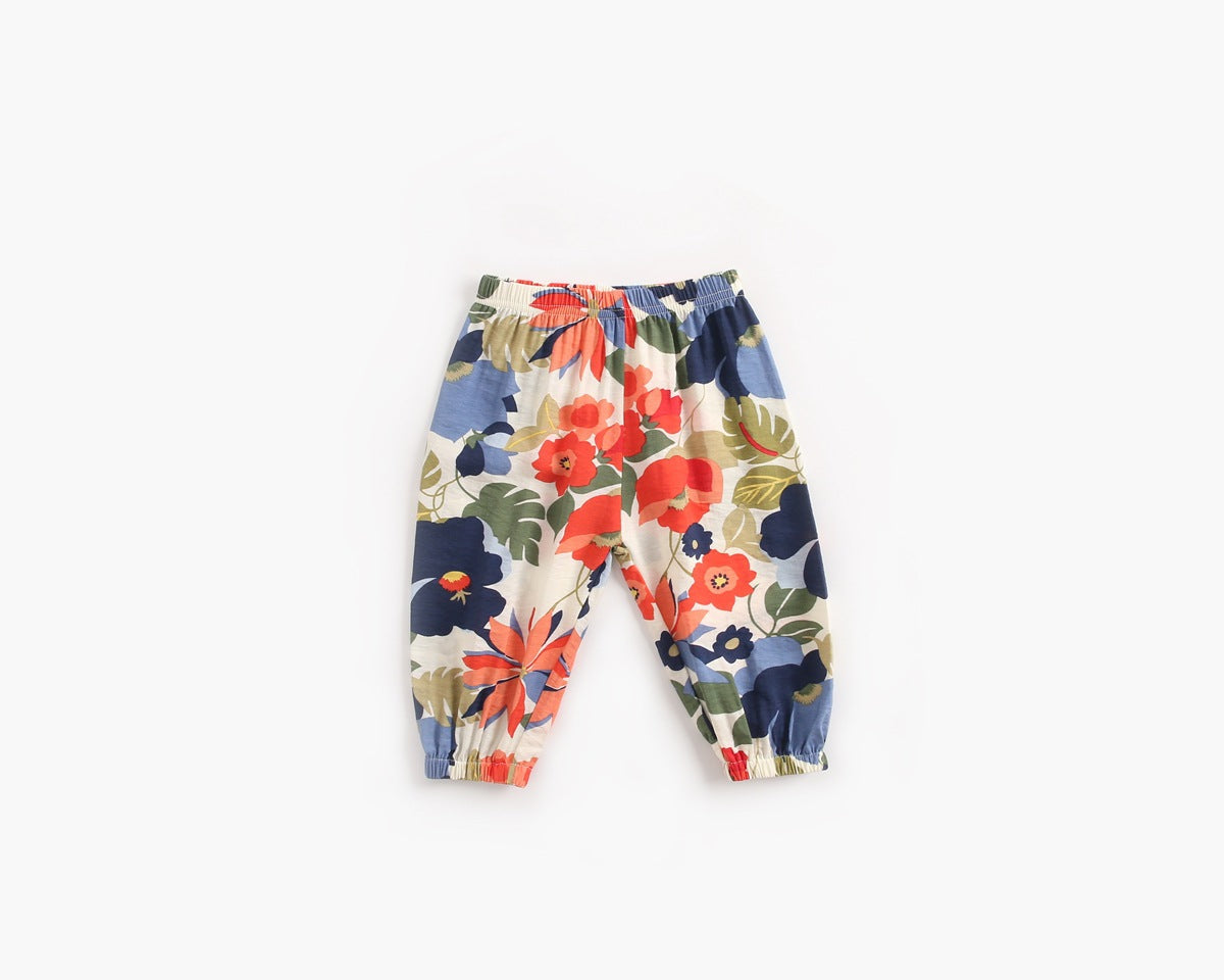 Baby Girl Floral Print Pattern Wide Leg Pants In Spring &amp; Summer-7