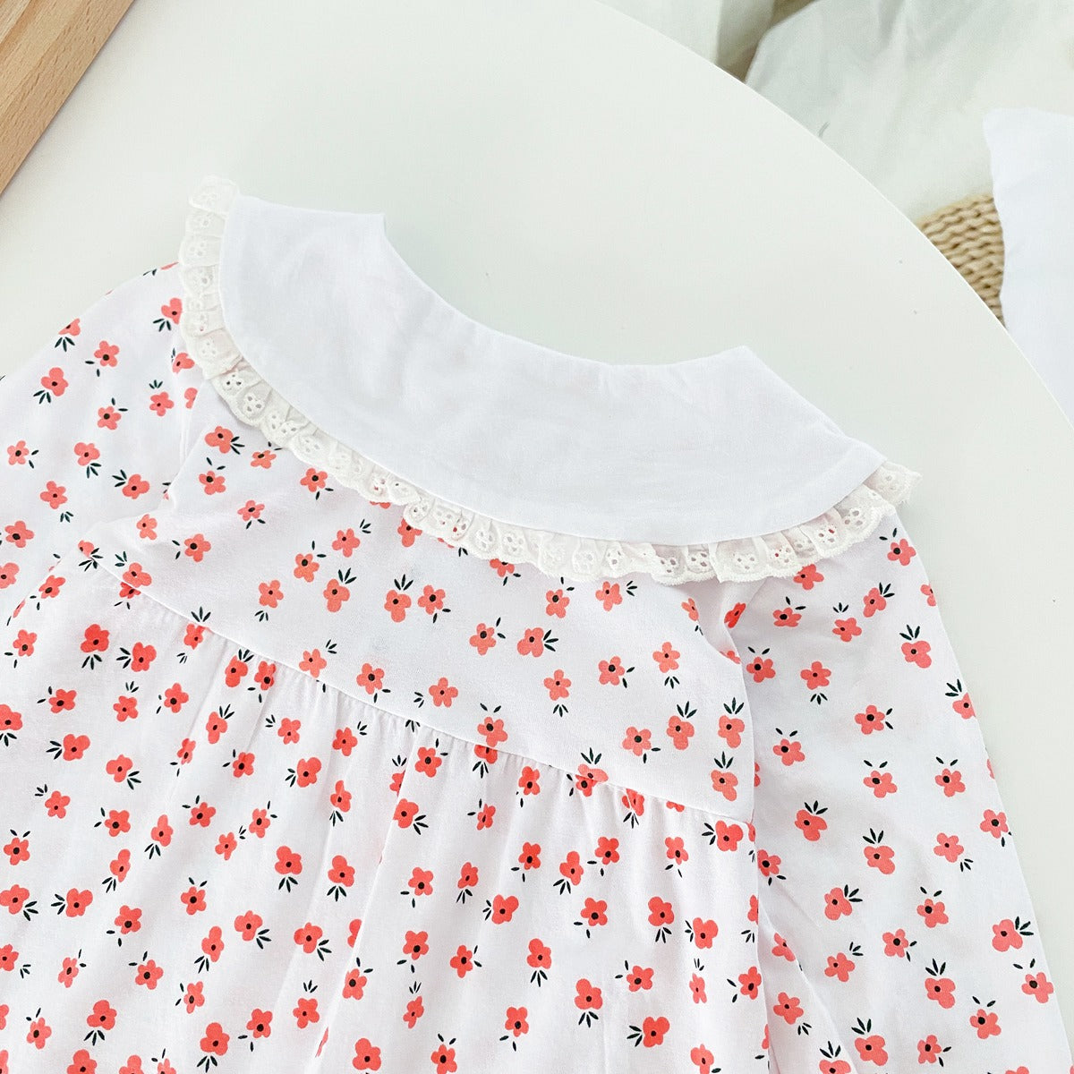 Baby Girl Ditsy Floral Print Carrot Embroidered Pattern Lapel Romper-7