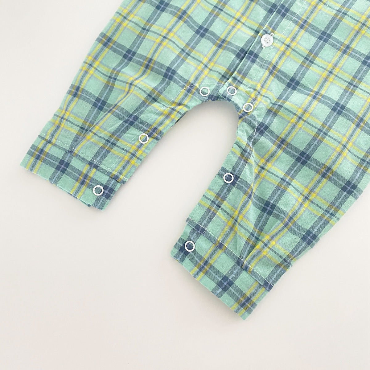 Baby Boy Classic Plaid Pattern Lapel Design Long Sleeve Rompers-7