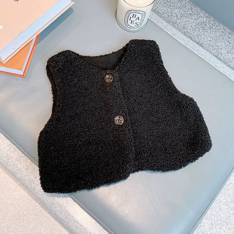 Baby Berber Fleece Design Button Front Warm Coat Vest-7