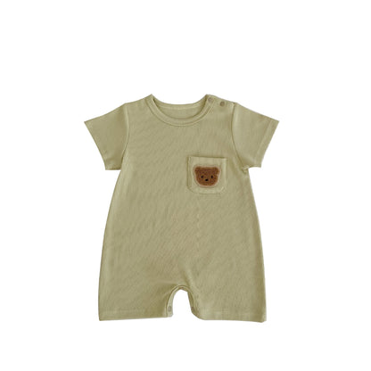 Baby Solid Color Bear Patched Pattern Comfy Summer Romper-7