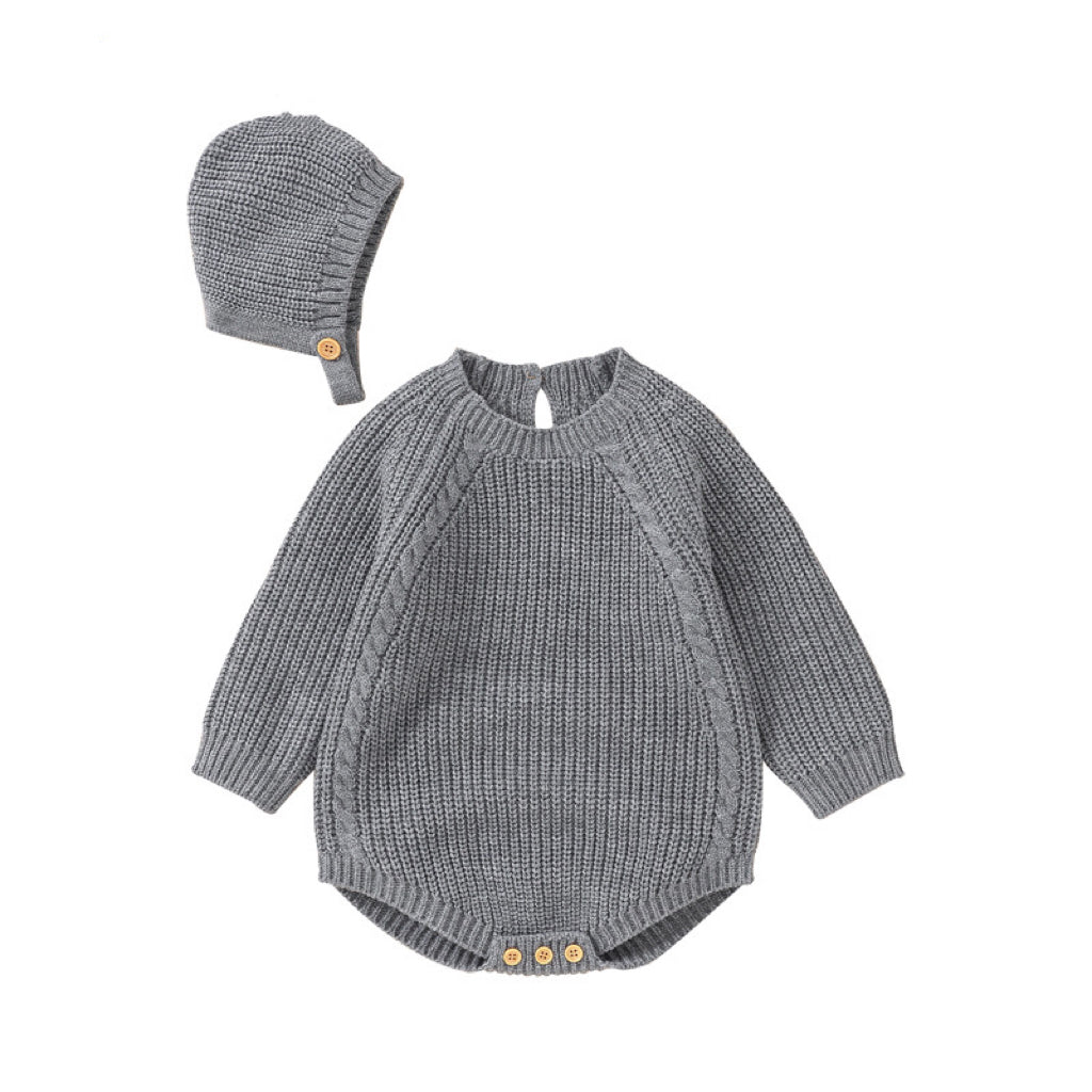 Baby Solid Color Long Sleeve Knitted Woolen Onesies-7