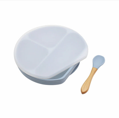 Baby Silicone Compartment Plate With Wooden Spoon-7