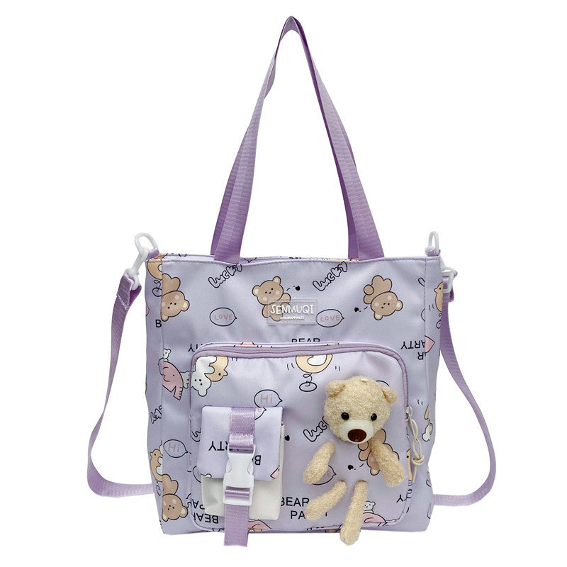 Children Lightweight Portable Cute Teddy Design Canvas Shoulder Bag-5