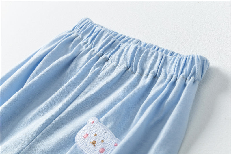 Baby Pattern Embroidery Solid Color Wide-Leg Long Pants With Pockets-7