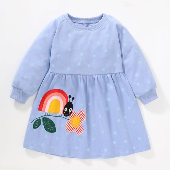 Baby Polka Dot Pattern Cartoon Embroidered Design Dress-0