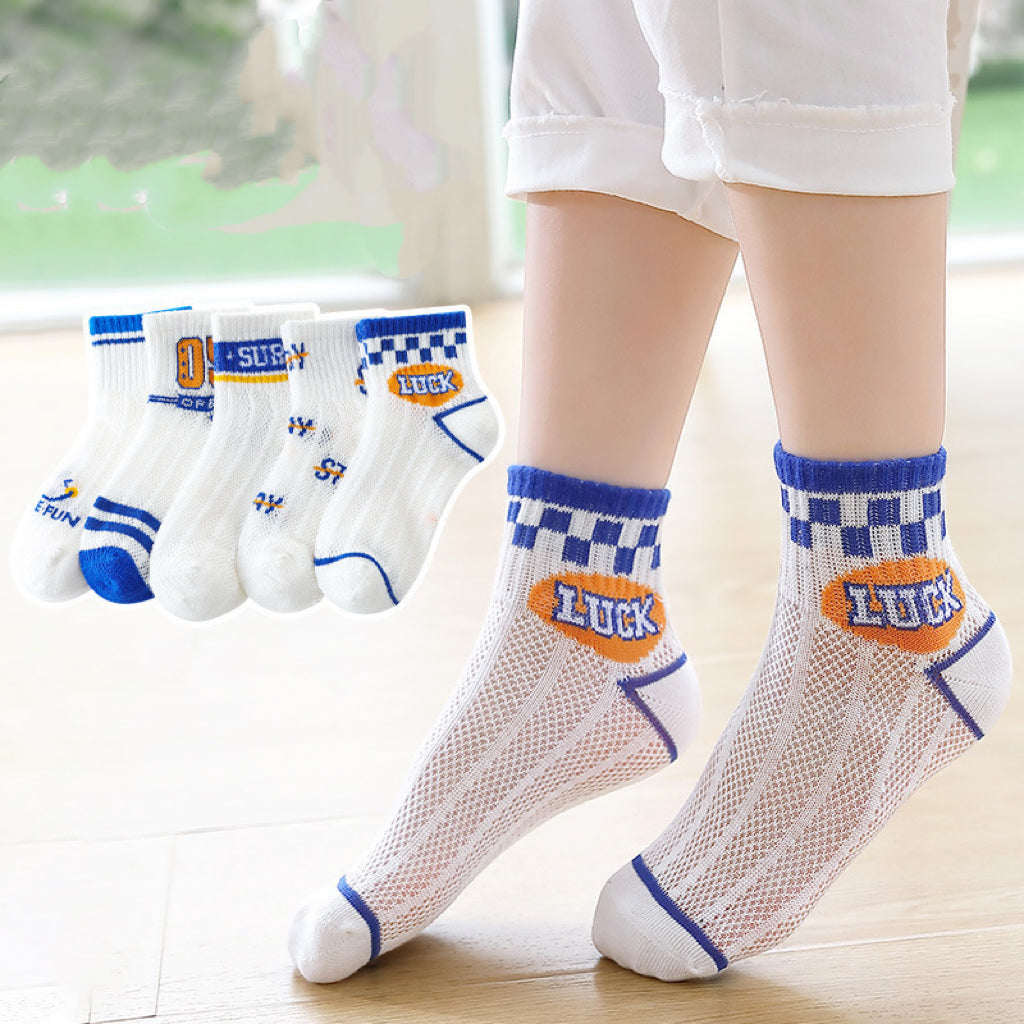 Baby Print Pattern Mesh Soft Cotton Socks 1Bag=5Pairs-6