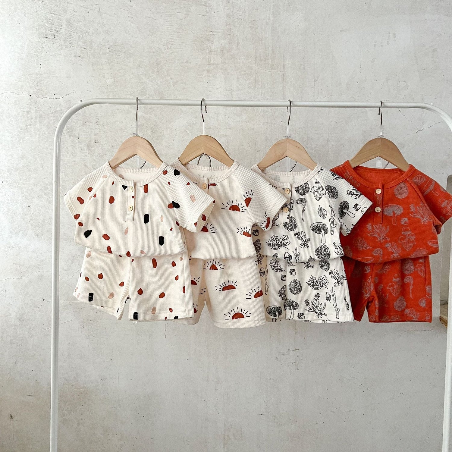 Baby Print Pattern Multi-Style Waffle Fabric Shorts Sets-6