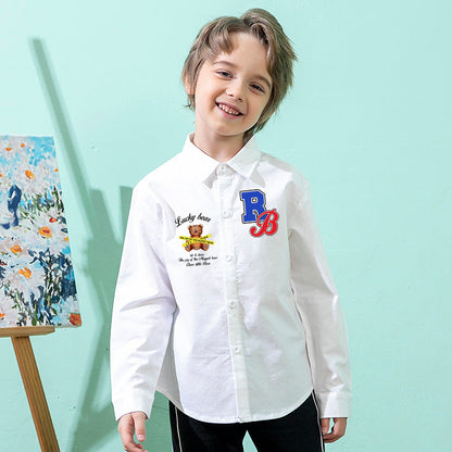 Baby Boy Bear And Slogan Pattern Lapel Design Cute Shirt-7