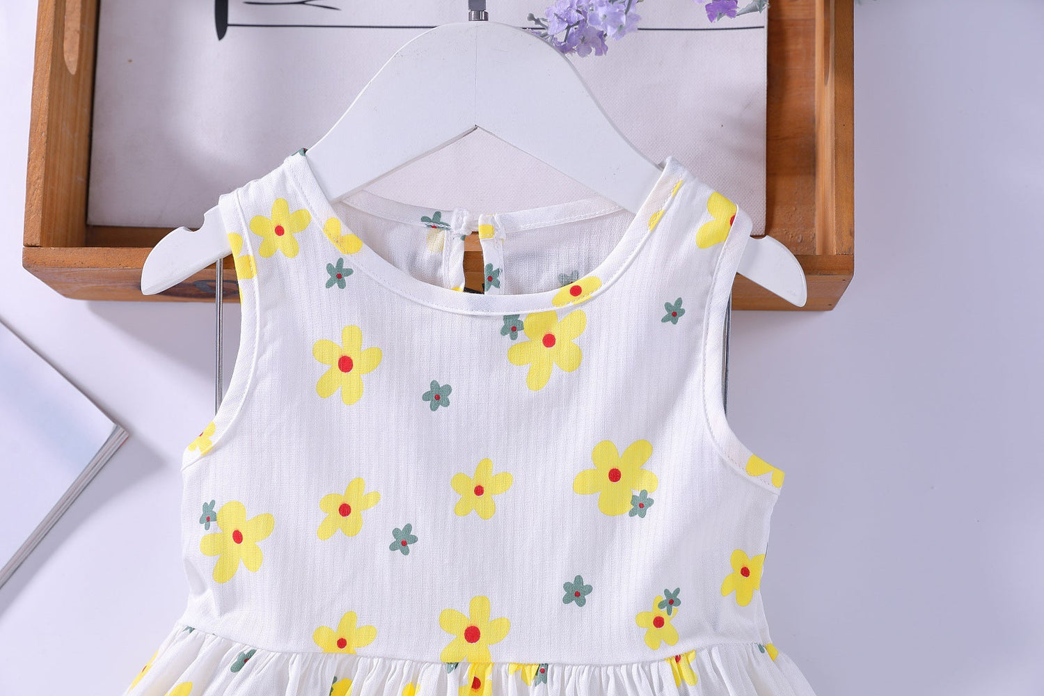 Baby Girls Floral Print Sleeveless Round Collar Dress In Summer-7