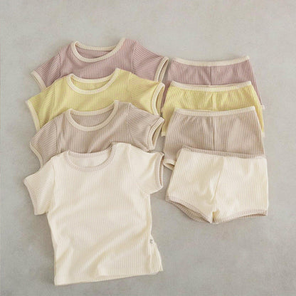 Unisex Solid Color Two Pieces Soft Cotton Clothing Sets-0