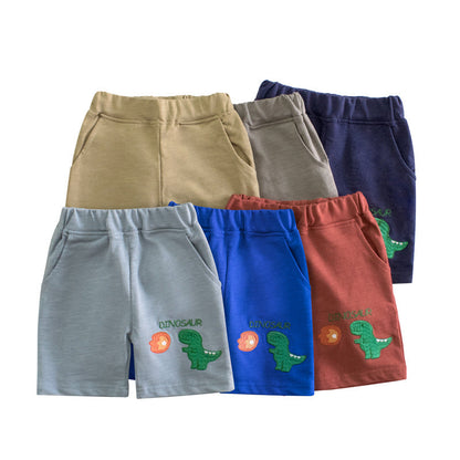 Dinosaur Pattern Solid Color Summer Shorts-0