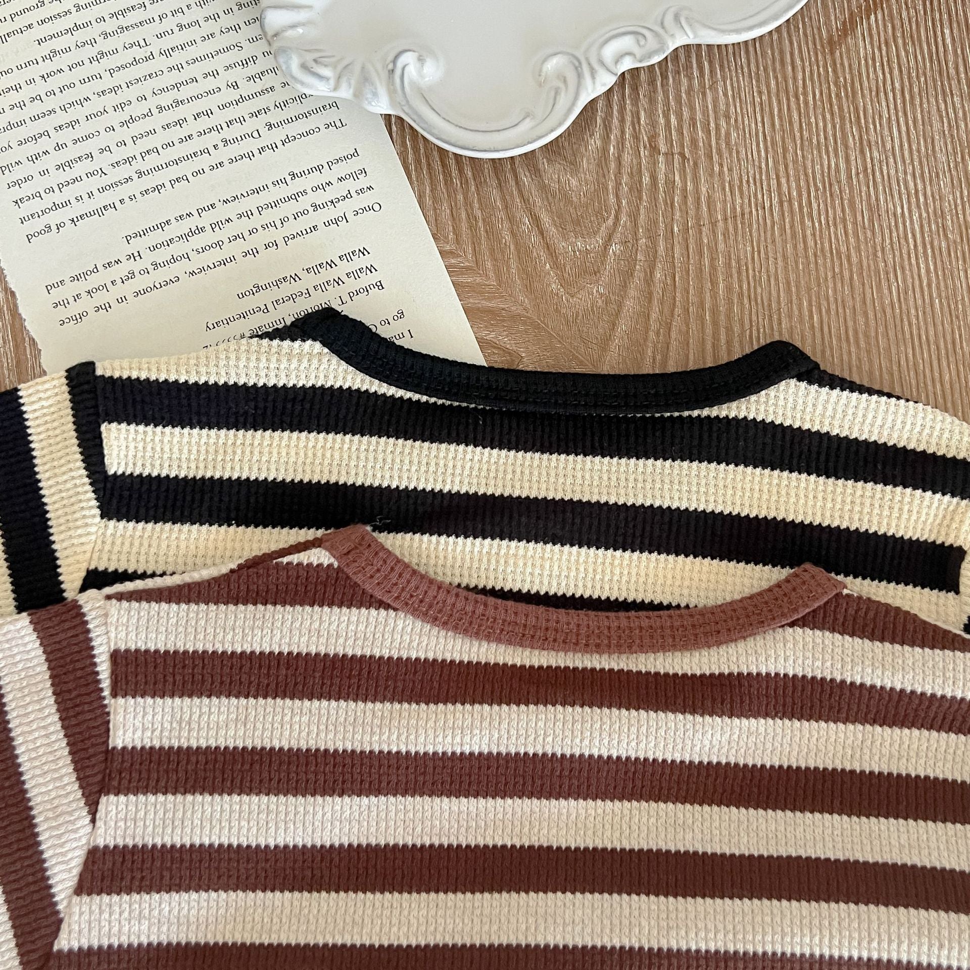 Baby Striped Pattern Long Sleeve Tops &amp; Triangle Shorts 1 Pieces Sets-7