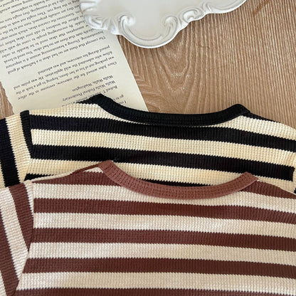 Baby Striped Pattern Long Sleeve Tops &amp; Triangle Shorts 1 Pieces Sets-7