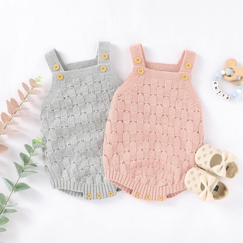 Baby Solid Color Crochet Knitted Pattern Sling Onesies Bodysuit-0