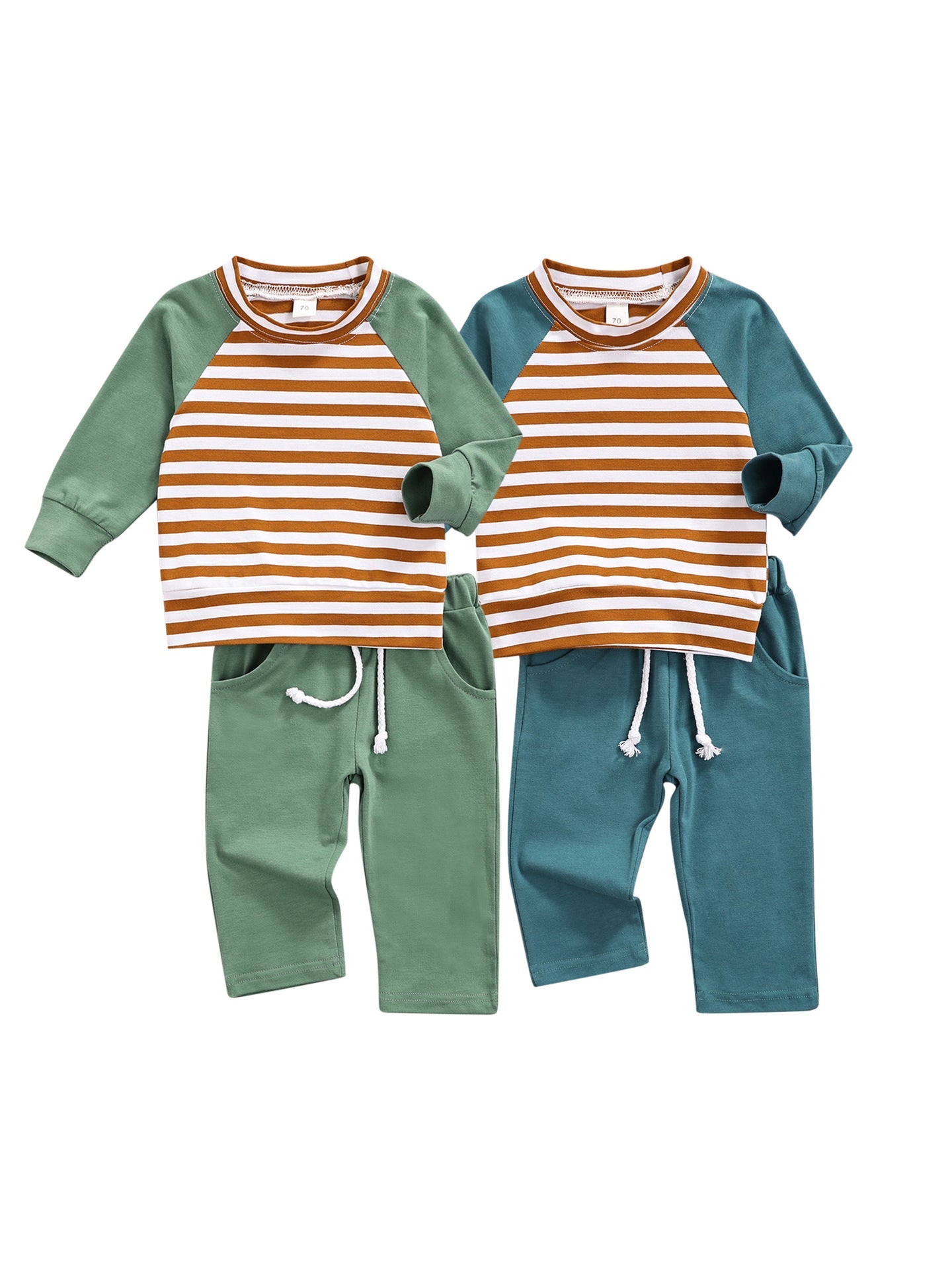 Baby Striped Pattern Contrast Design Hoodies Combo Solid Pants Sets-0