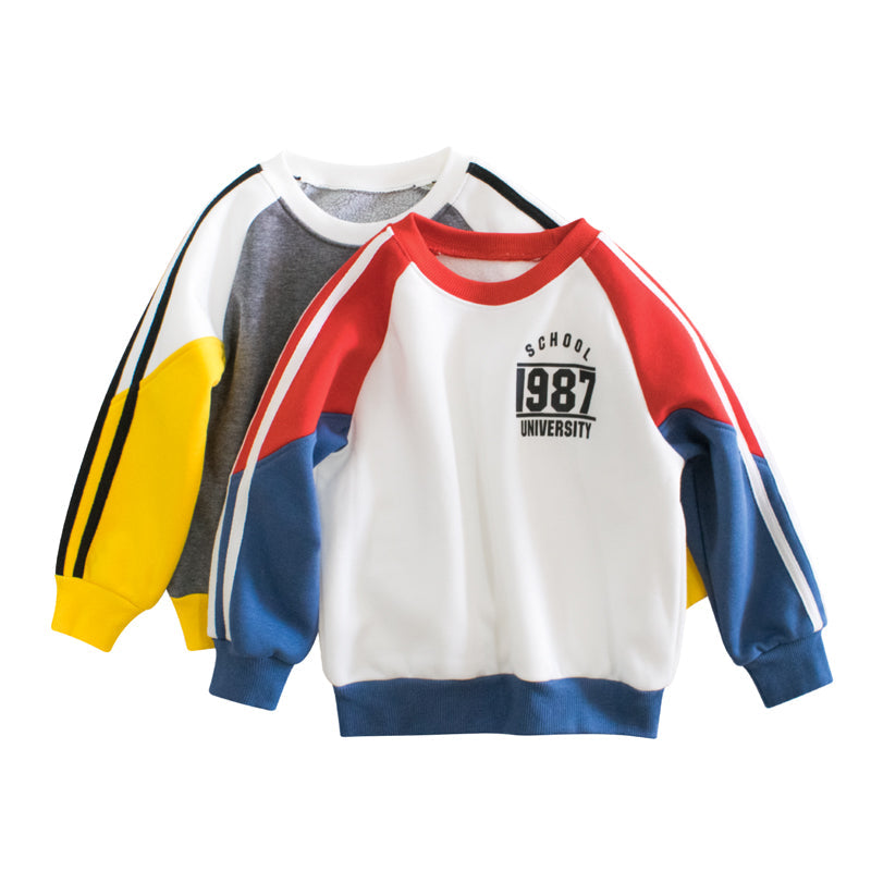 Boys Multi Color Contrast Round Collar Sweatshirt-0