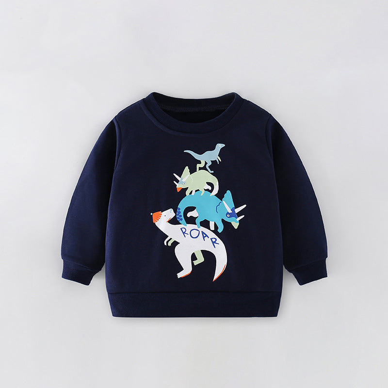 Boys Cartoon Pattern Printing Crew Neck Casual Pullover-7