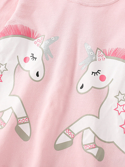 Girls Cartoon Unicorn Printing Design Top And Pattern Pants Set-8