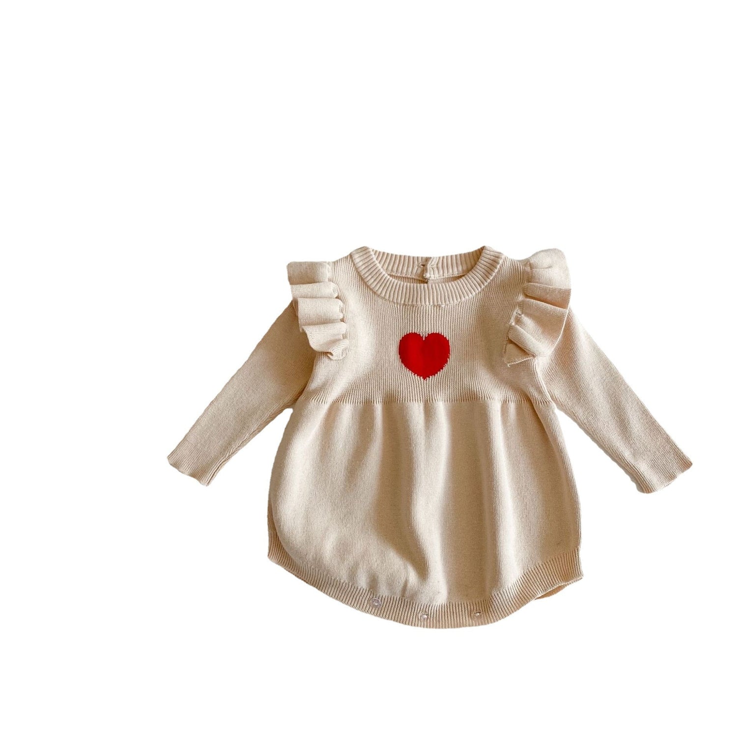 Baby Girl 1pcs Heart Embroidered Pattern Ruffle Long Sleeve Knit Onesies-7