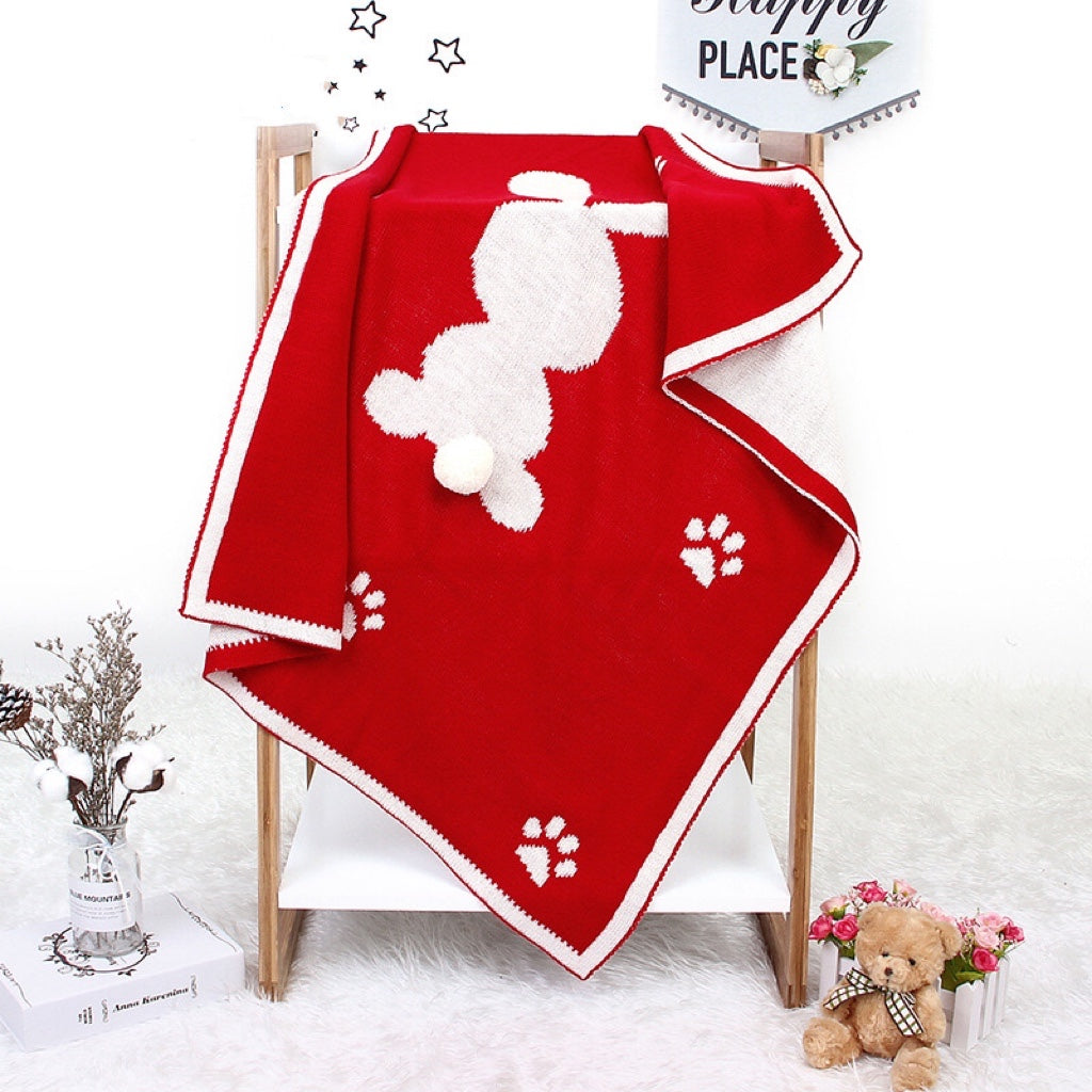 Baby Cartoon Rabbit &amp; Footprints Embroidered Graphic 3D Tail Blanket-7