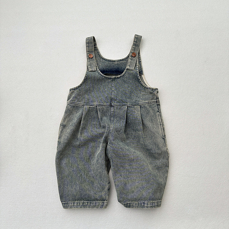 Unisex Spring Autumn Solid Overall Cowboy-0