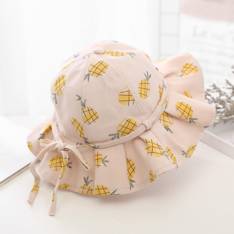 Baby Girl Floral Print Adjustable Design Sunshade Bucket Hats-8