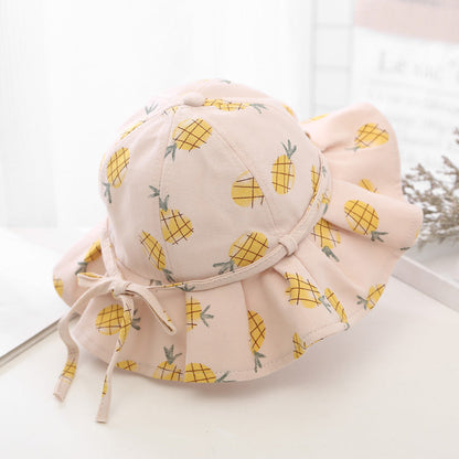 Baby Girl Floral Print Adjustable Design Sunshade Bucket Hats-8