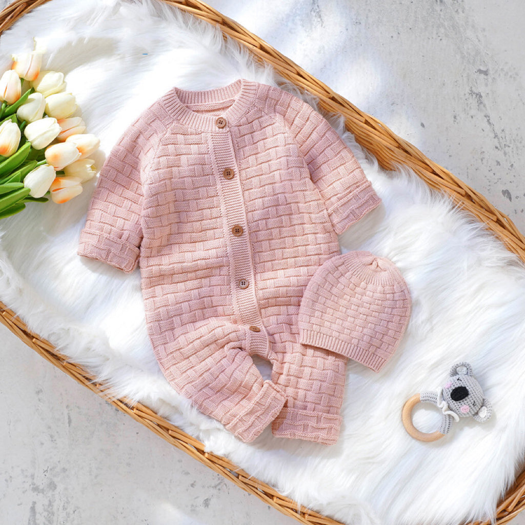 Baby Solid Color Full Button Design Knit Hot Selling Rompers-7