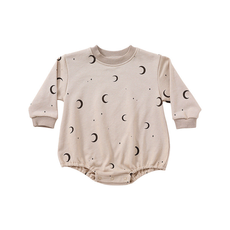 Baby Print Pattern Crewneck Long Sleeve Quality Triangle Onesies-8