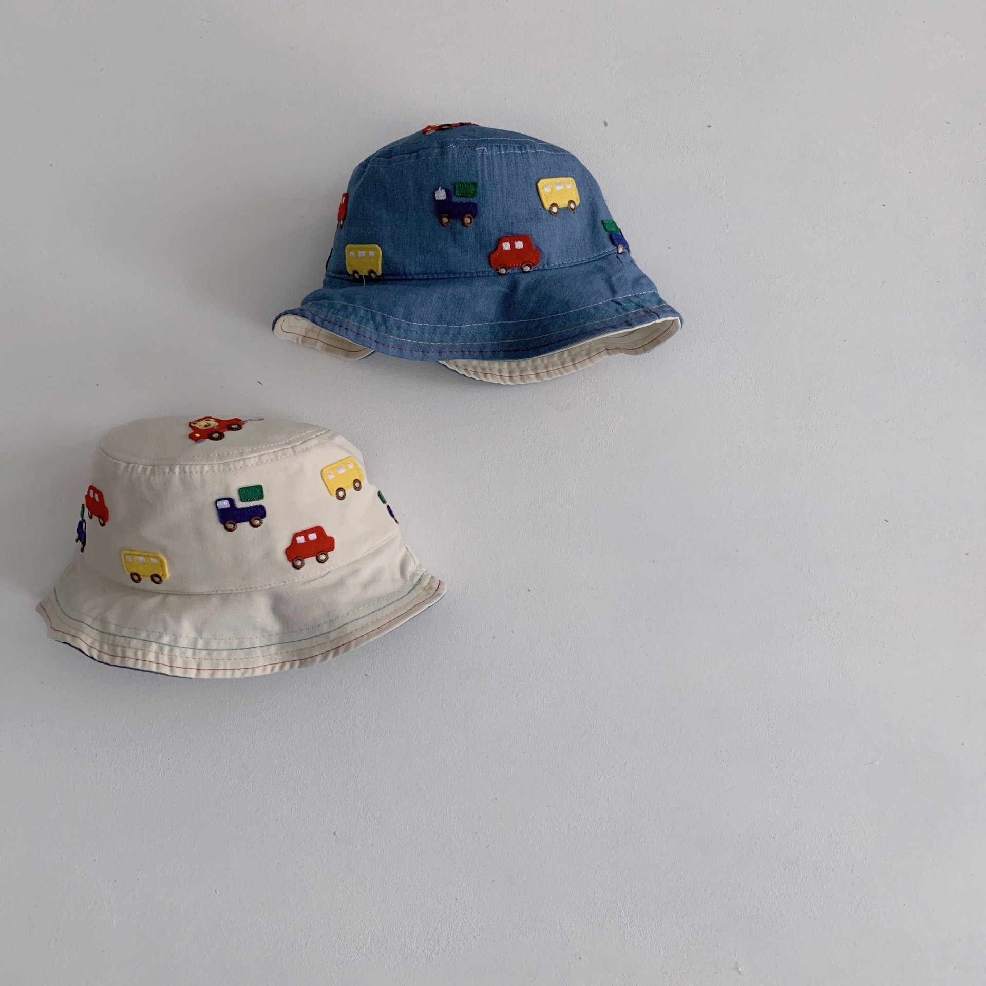 Baby Cartoon Embroidered Pattern Solid Color Sunshade Bucket Hats-7