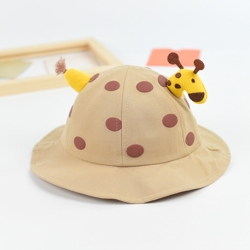 Baby Solid Color Animal Print Design Sunshade Bucket Hats-8