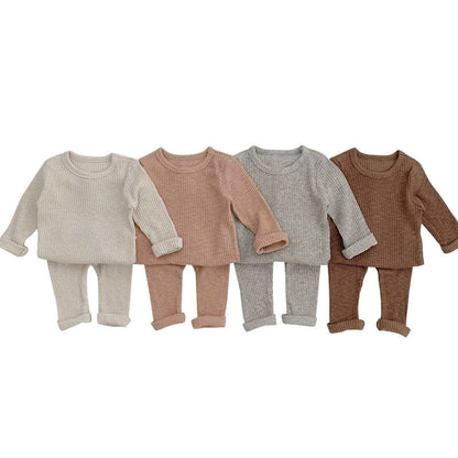 Baby Solid Color Soft Cotton Pajamas Home Clothes Sets-8