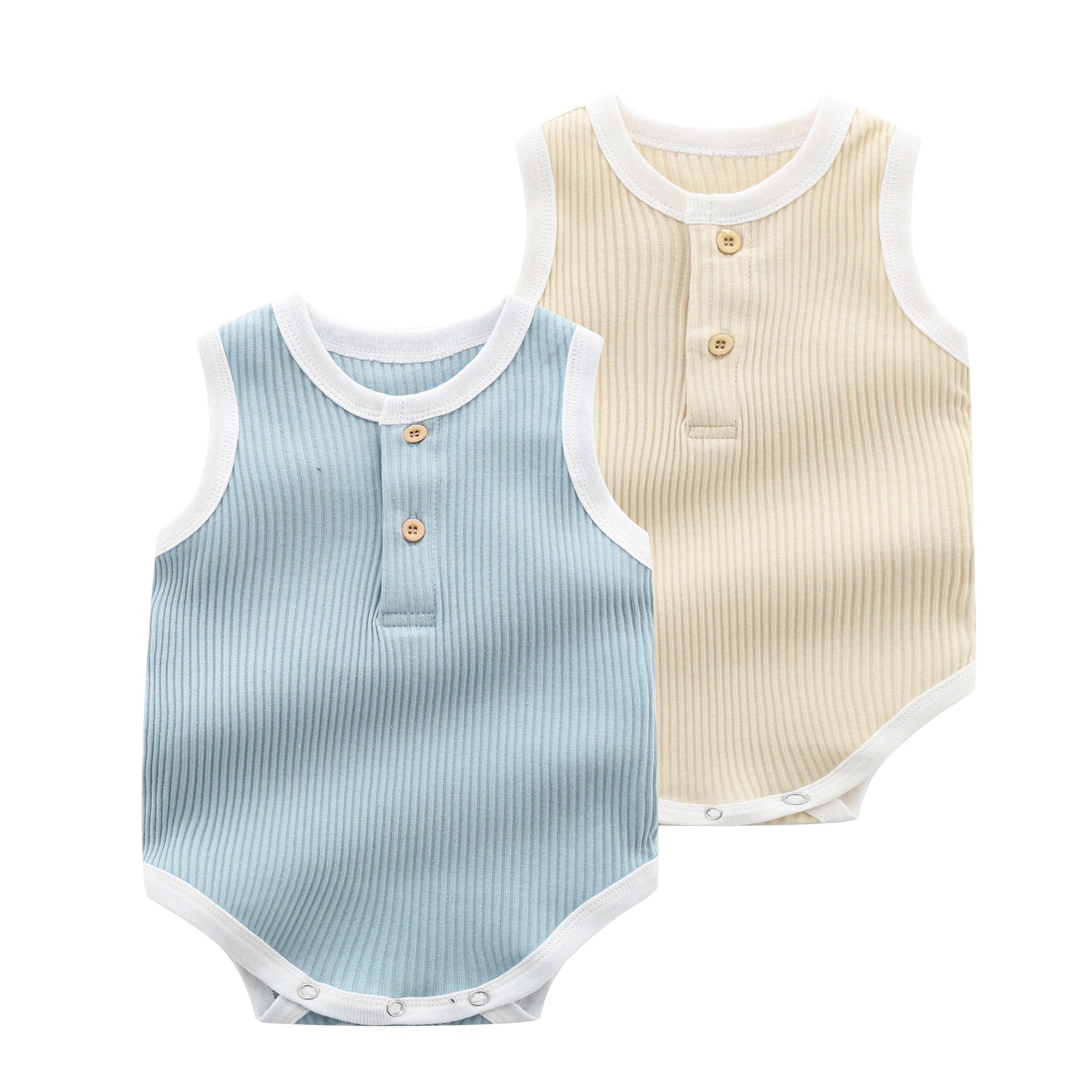 Baby Boy Solid Color Neck Buttoned Design Sleeveless Round Collar Onesies-0