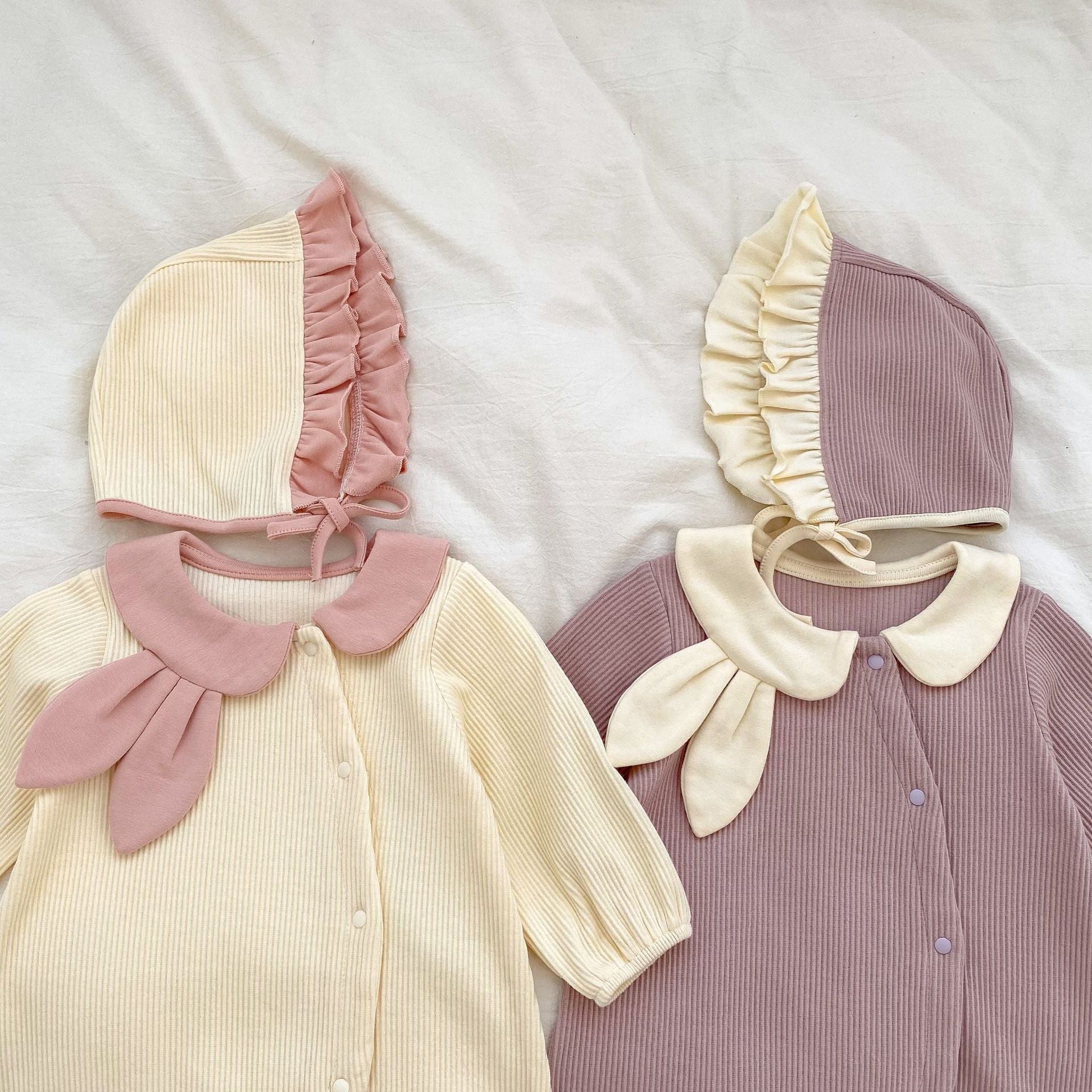 Baby Toddler Girl Rabbit Ears Lapel Long Sleeve With Hat Jumpsuit In Autumn-9