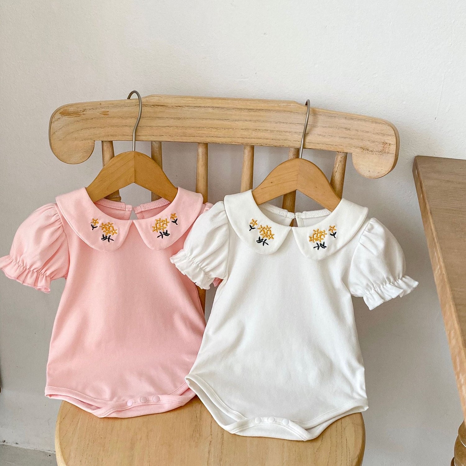 Baby Girl Embroidered Design Lapel Simple Style Onesies-7