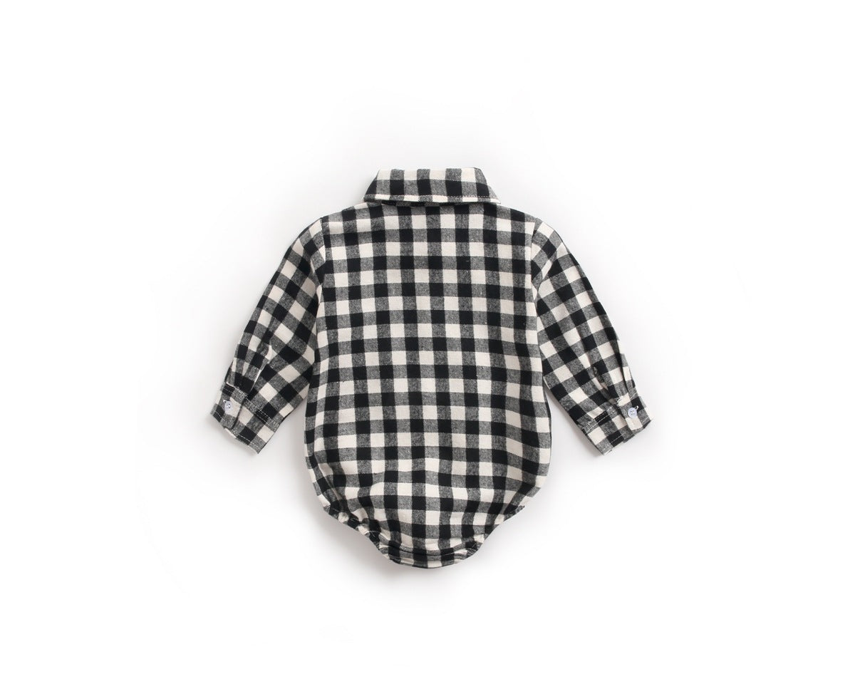 Baby Boy Plaid Pattern Buttoned Shirt With Pockets Long Sleeve Onesies In Autumn-7