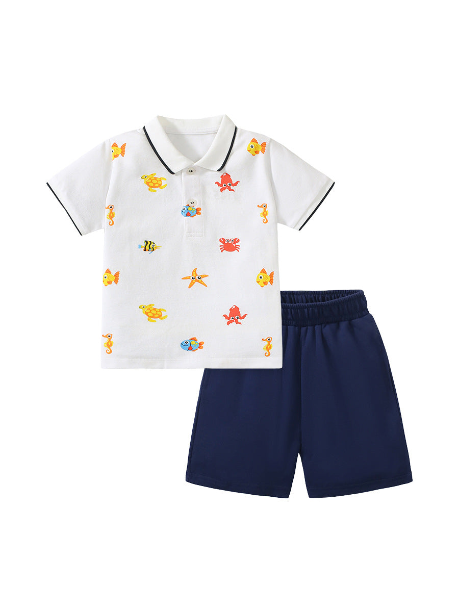 Baby Kids Boys Marine Print Polo Top And Shorts Casual Clothing Set-8