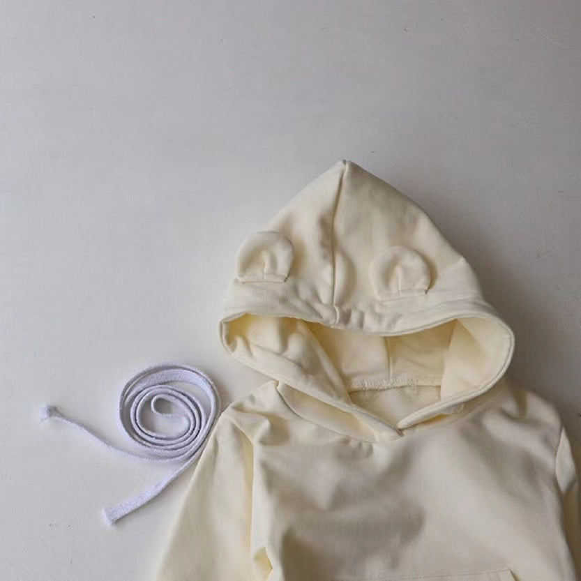 Baby 1pcs Solid Color 3D Bear Ears Patched Design Hoodie Triangle Cotton Bodysuit Onesies-8