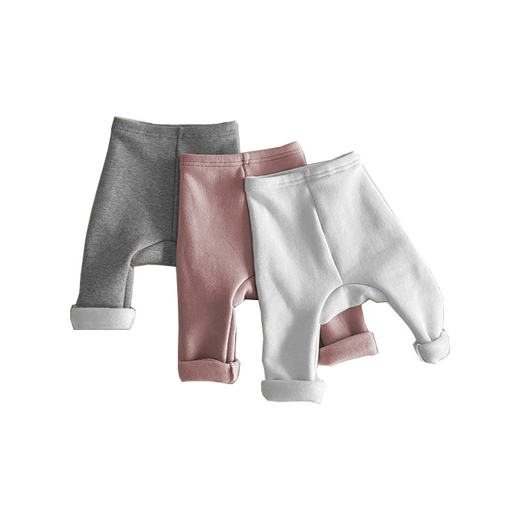 Baby Boy And Girl Solid Color Fleece Thickened Winter Pants-8