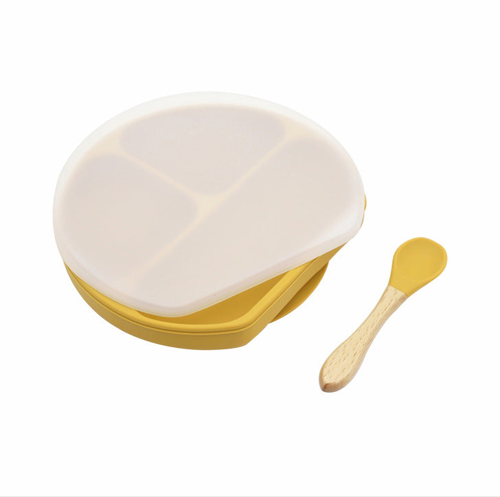 Baby Silicone Compartment Plate With Wooden Spoon-8