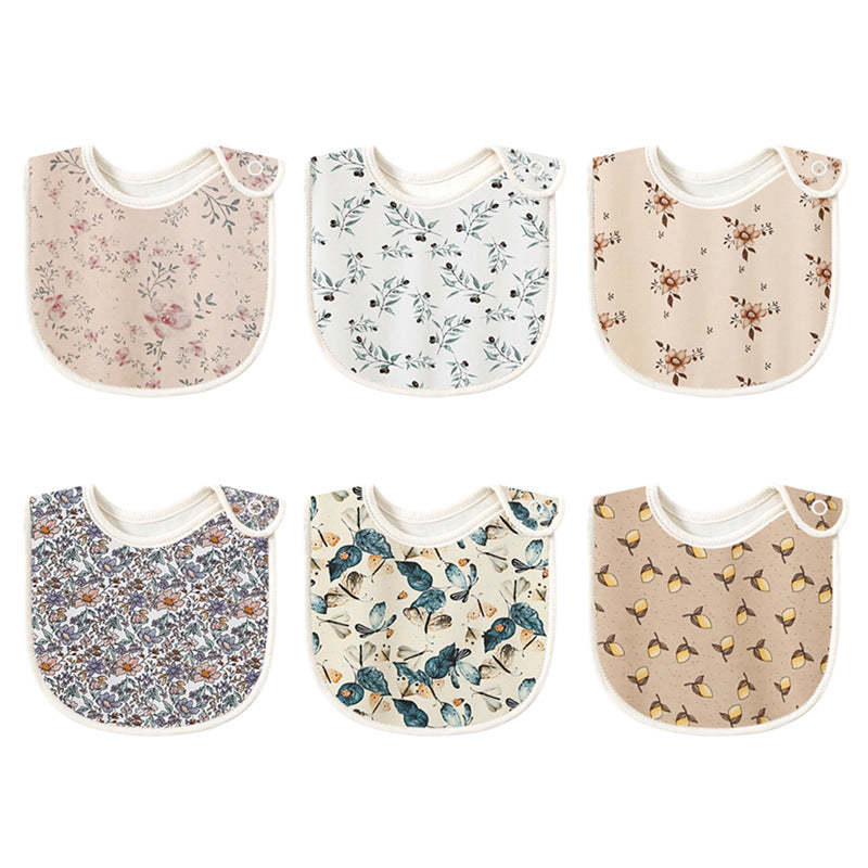 Baby Floral Print Covered Button Design Water Absorbing Bibs-0