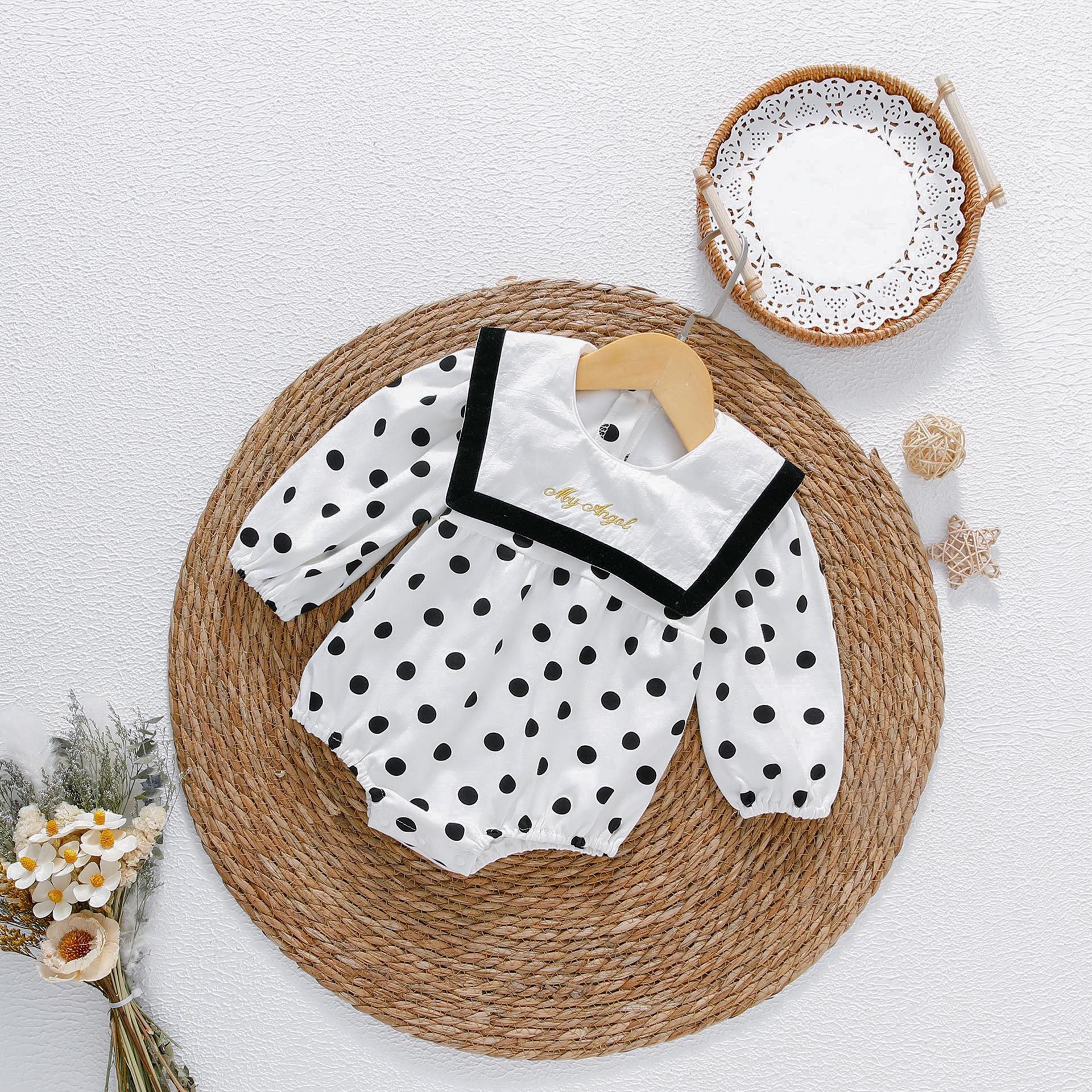 Baby Girl Polka Dot Graphic Salior Collar Design Bodysuit-0