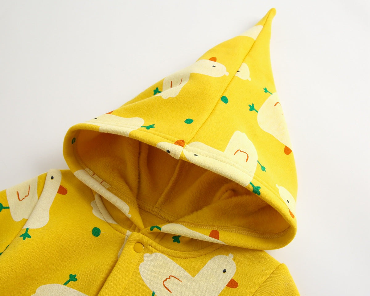 Baby 1pcs Cartoon Duck Print Button Front Rompers &amp; Onesies With Triangle Hats-5