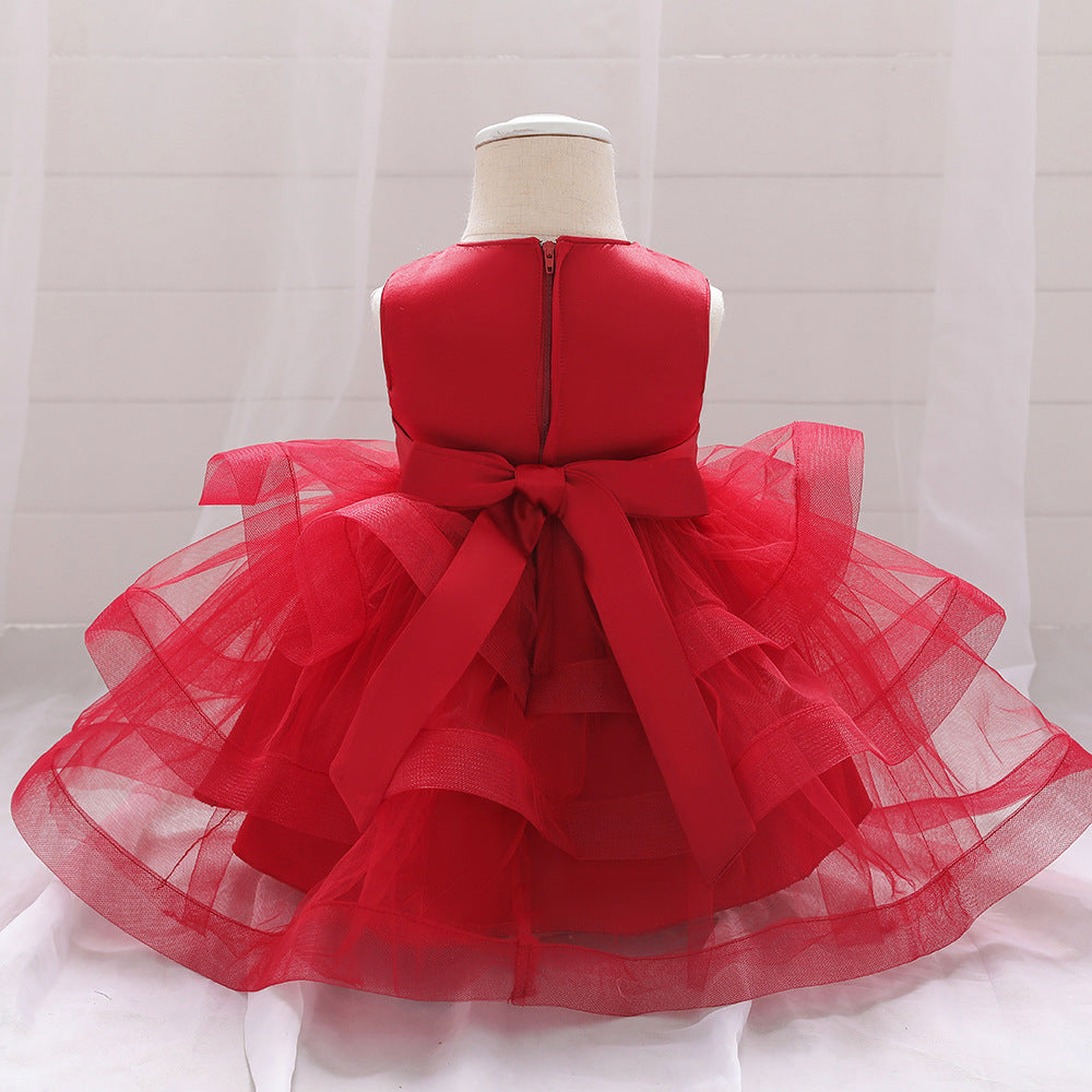 Baby Girl Sequins Patched Design Sleeveless Tutu Style Baptism Birthday Dress-7