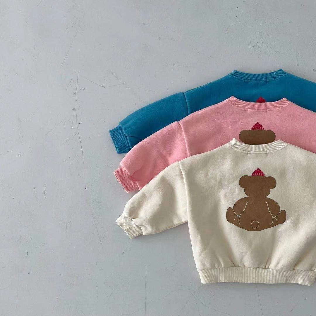 Baby  Cartoon Bear Graphic Long Sleeves Cotton Casual Hoodies-7