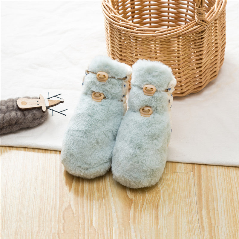 Newborn Baby Solid Color Plush Warm Shoes Outfits In Autumn &amp; Winter-7