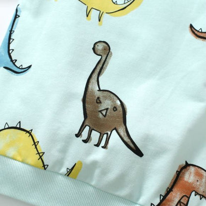 Baby Boy All Over Dinosaur Pattern Hoodie And Shorts Sets-8