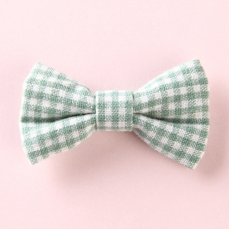 Girls Plaid Pattern Bow Tie Hair Fabric Clips Handmade Accessory-8